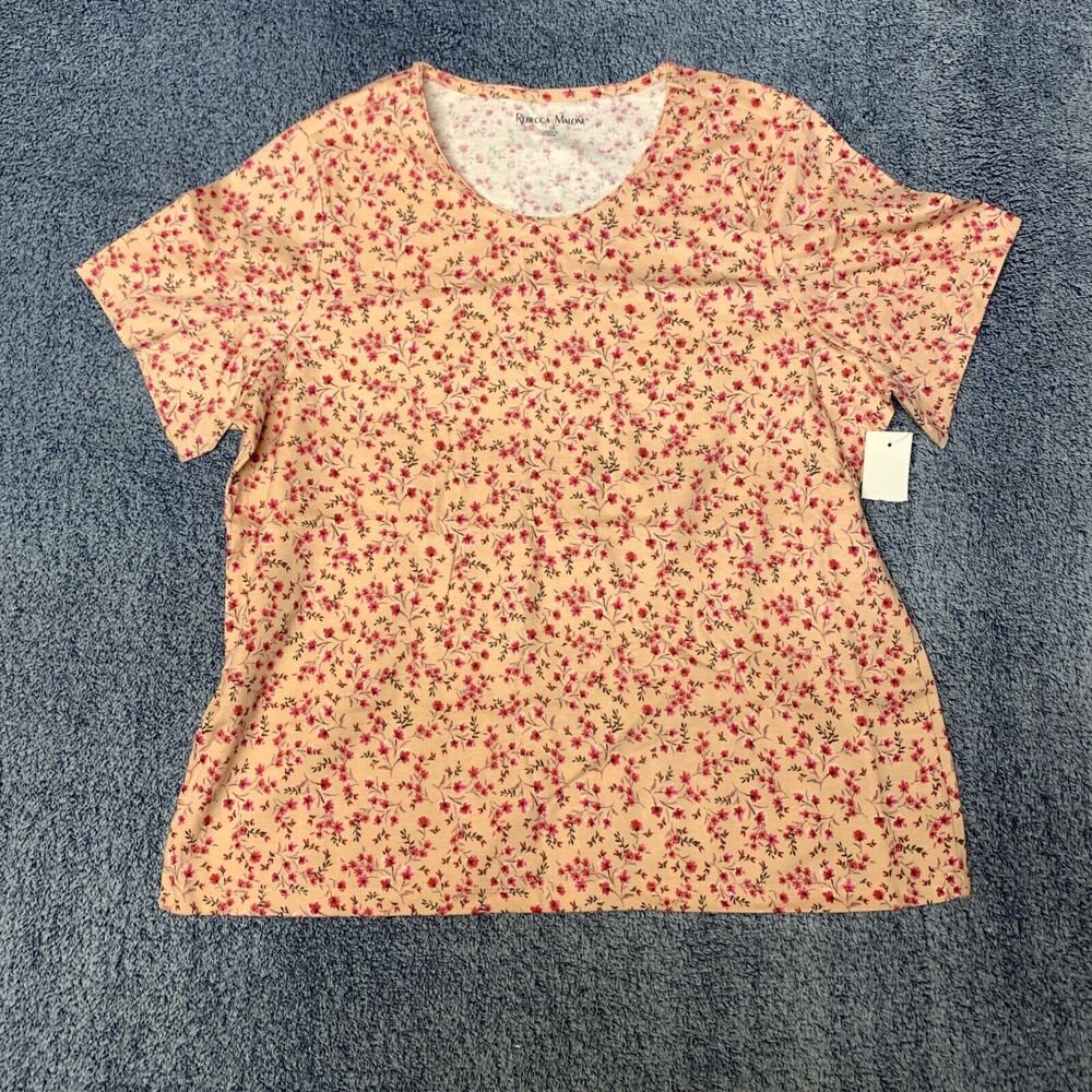 Womens Rebecca Malone Pink Short Sleeve 100% Cotton Floral AOP Print Shirt 1X